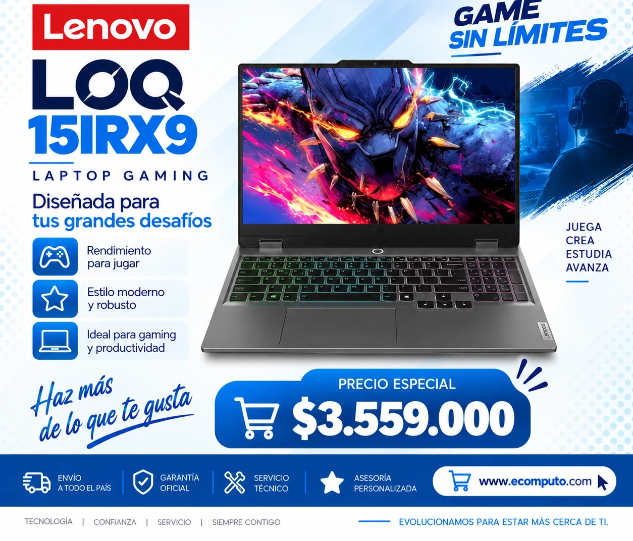Arte de Lenovo LOQ 15IRX9, con su precio y ficha técnica