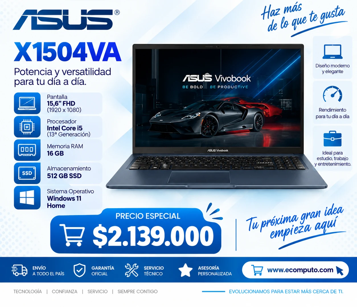 Arte de ASUS X1504VA, con su precio y ficha técnica