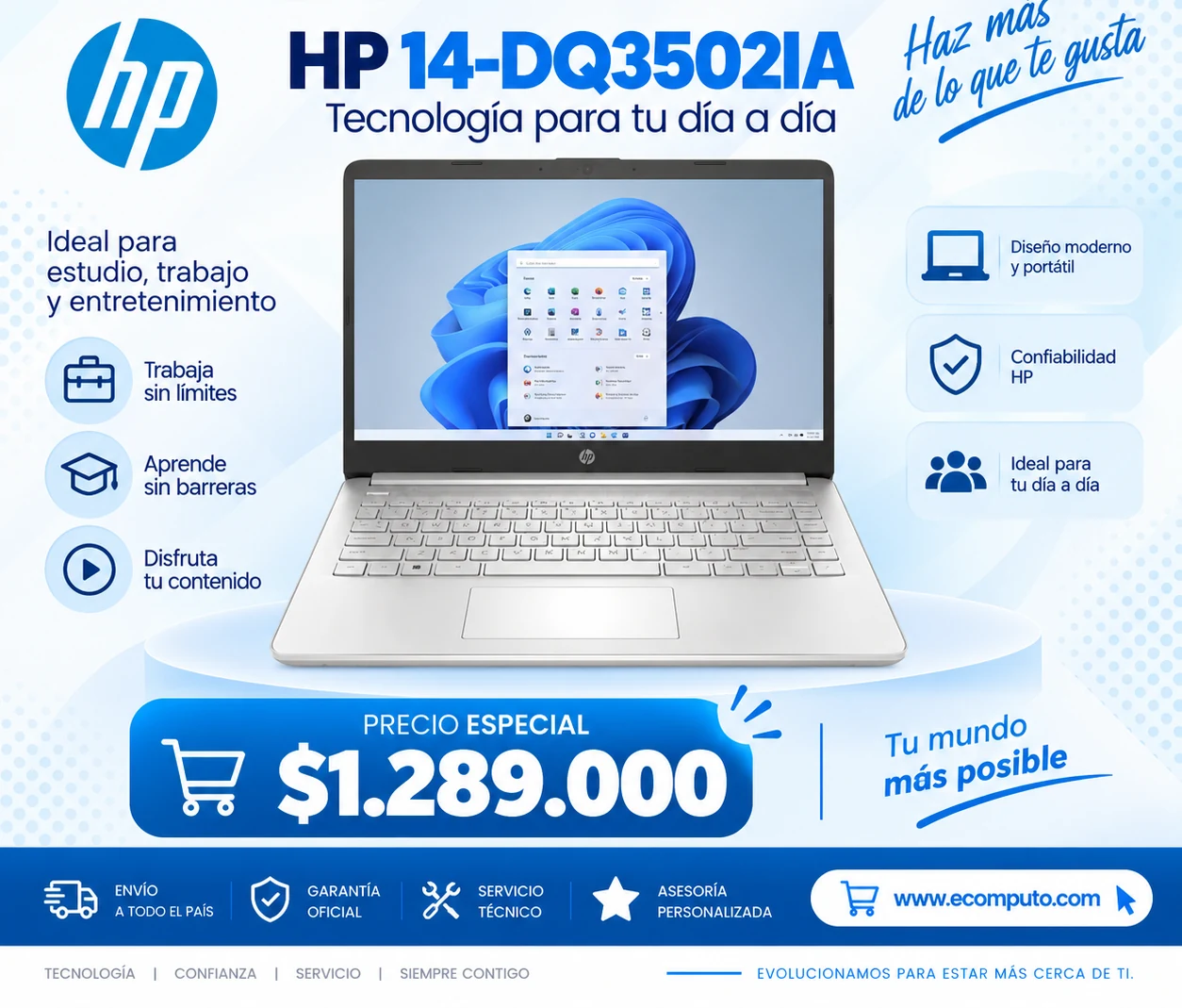 Arte de HP 14-DQ3502IA, con su precio y ficha técnica