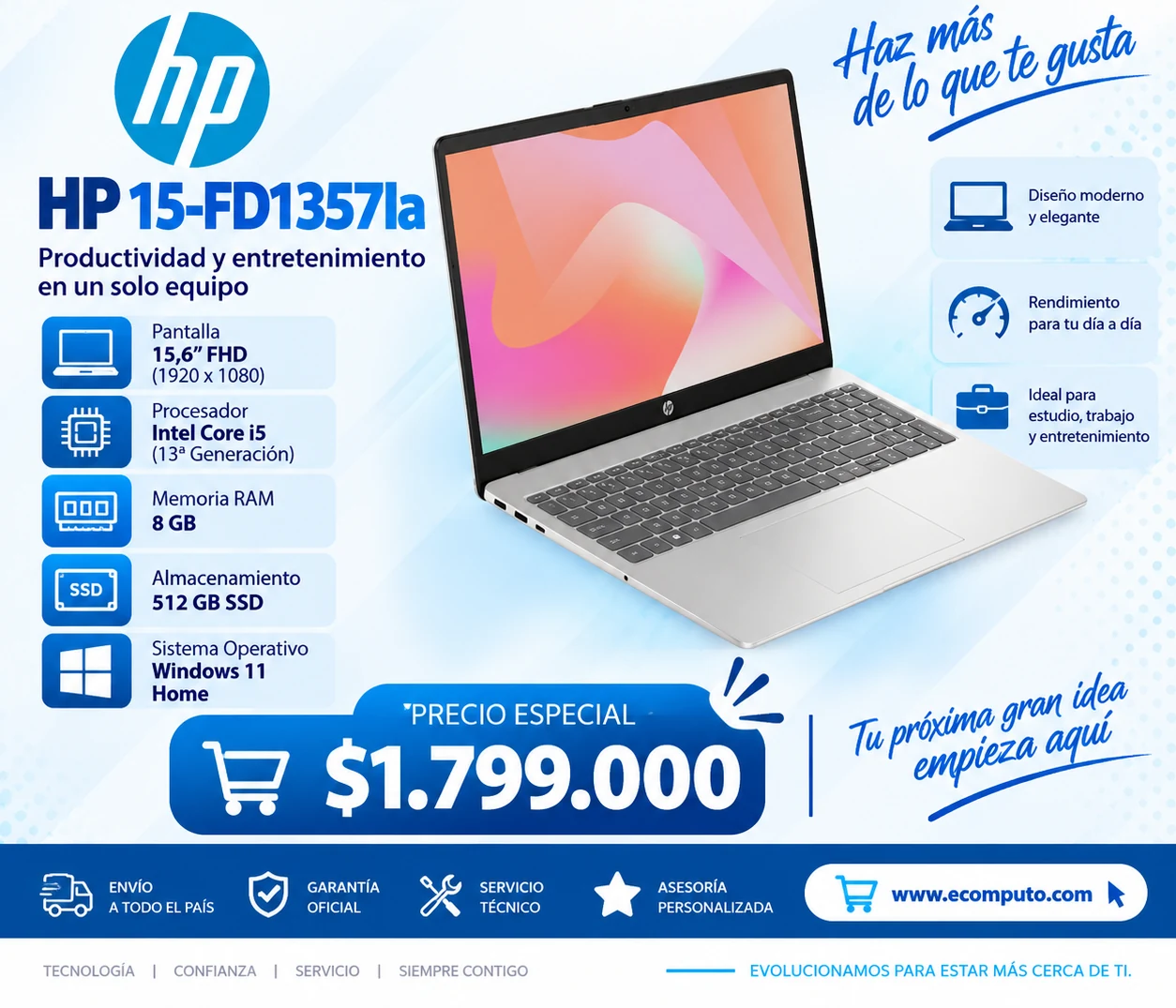 Arte de HP 15-FD1357la, con su precio y ficha técnica
