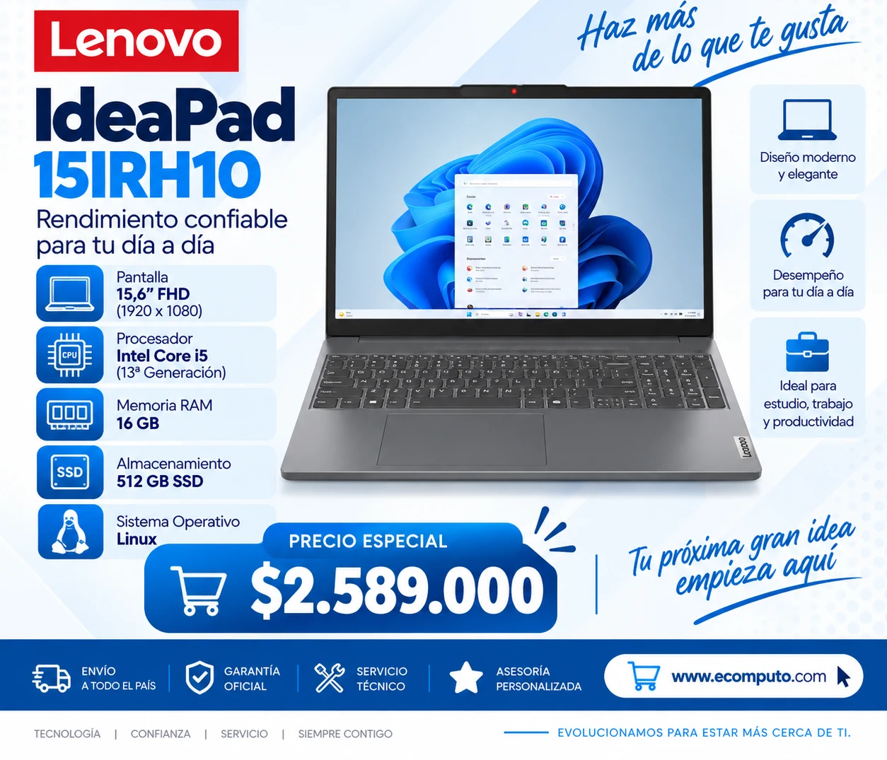 Arte de Lenovo IdeaPad 15IRH10, con su precio y ficha técnica