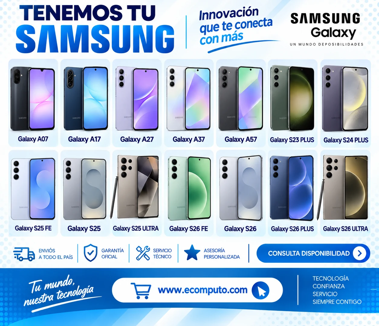 Arte de Todos los Samsung Galaxy, con los modelos disponibles