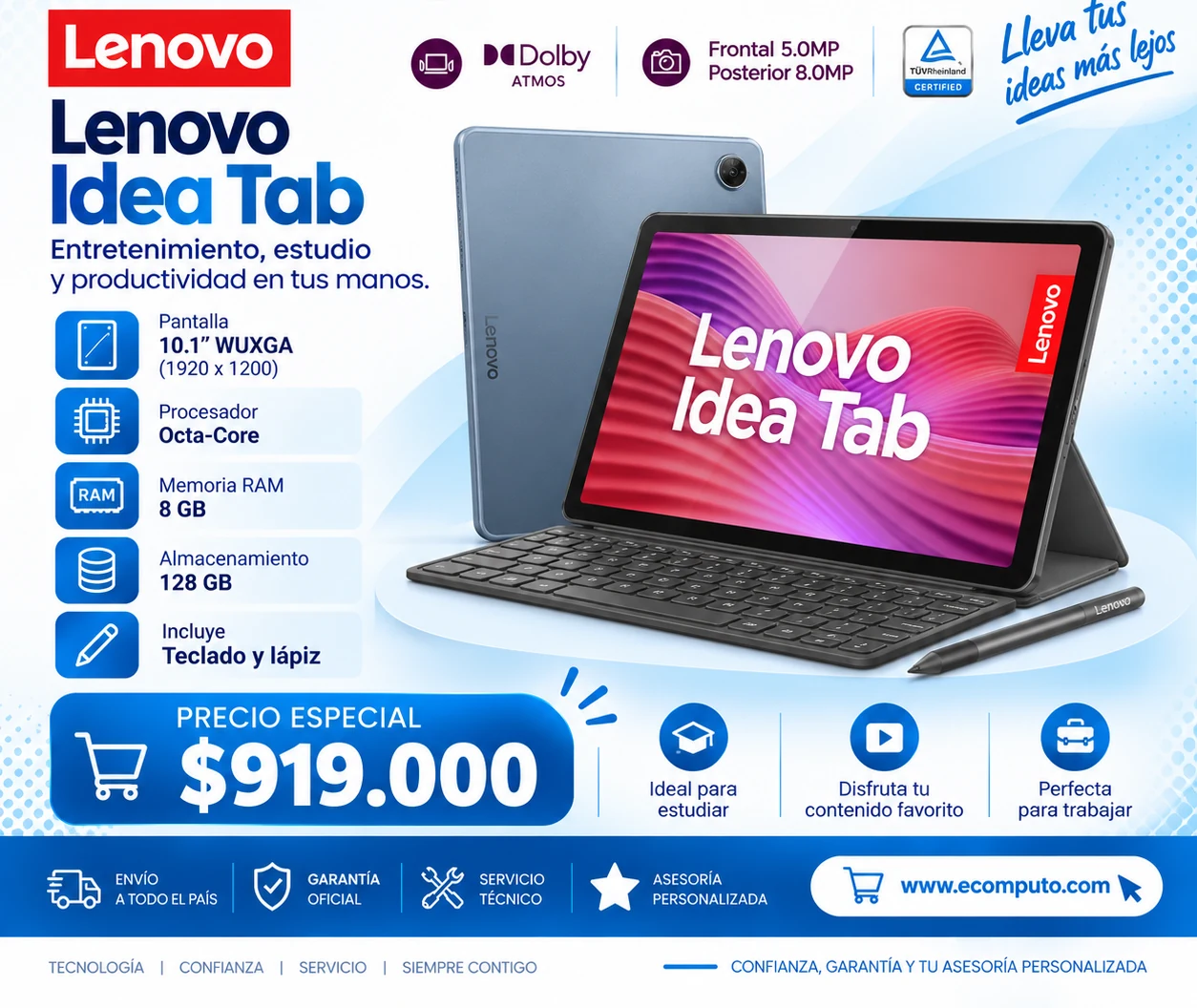 Arte de Lenovo Idea Tab 10.1", con su precio y ficha técnica