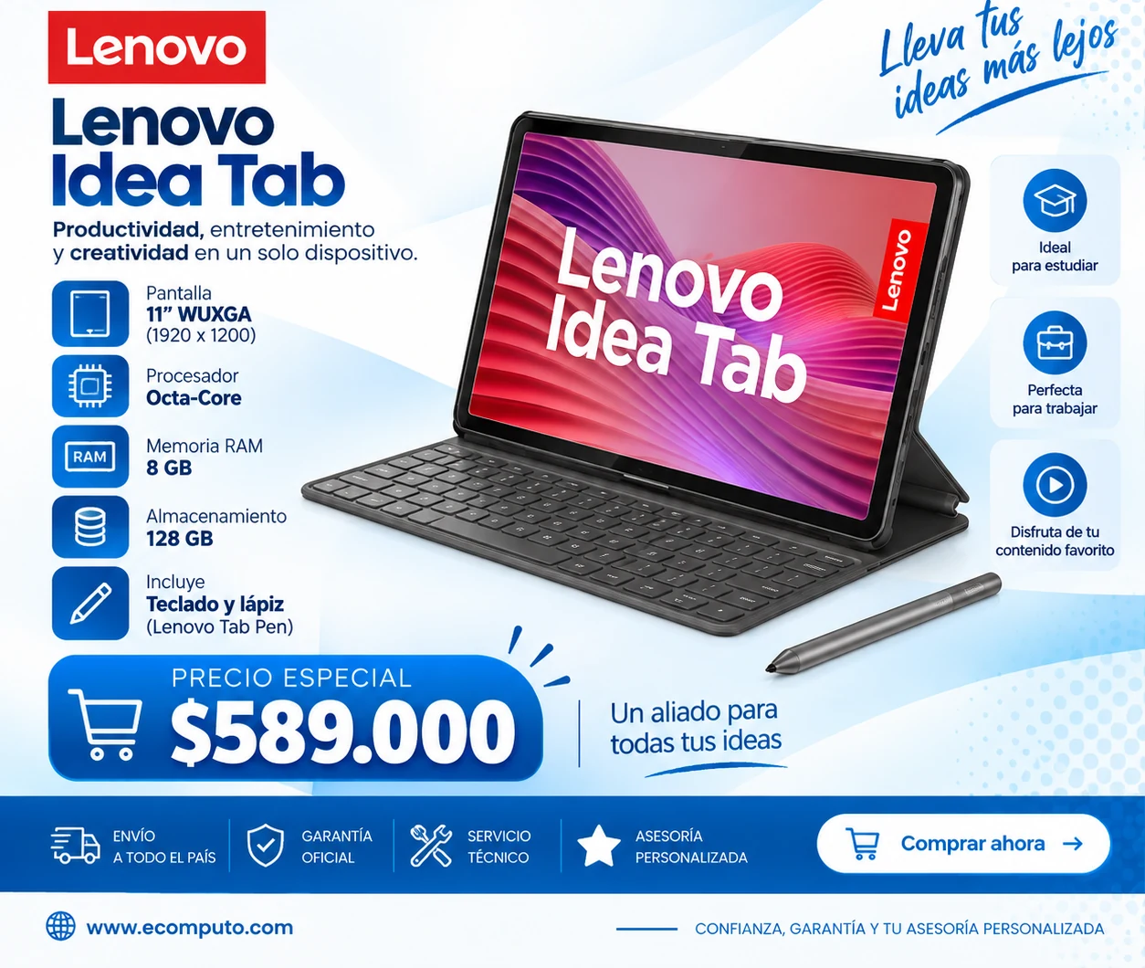 Arte de Lenovo Idea Tab 11, con su precio y ficha técnica