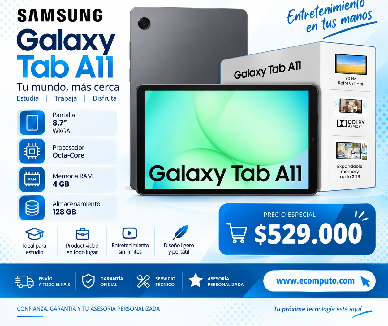 Arte de Samsung Galaxy Tab A11, con su precio y ficha técnica