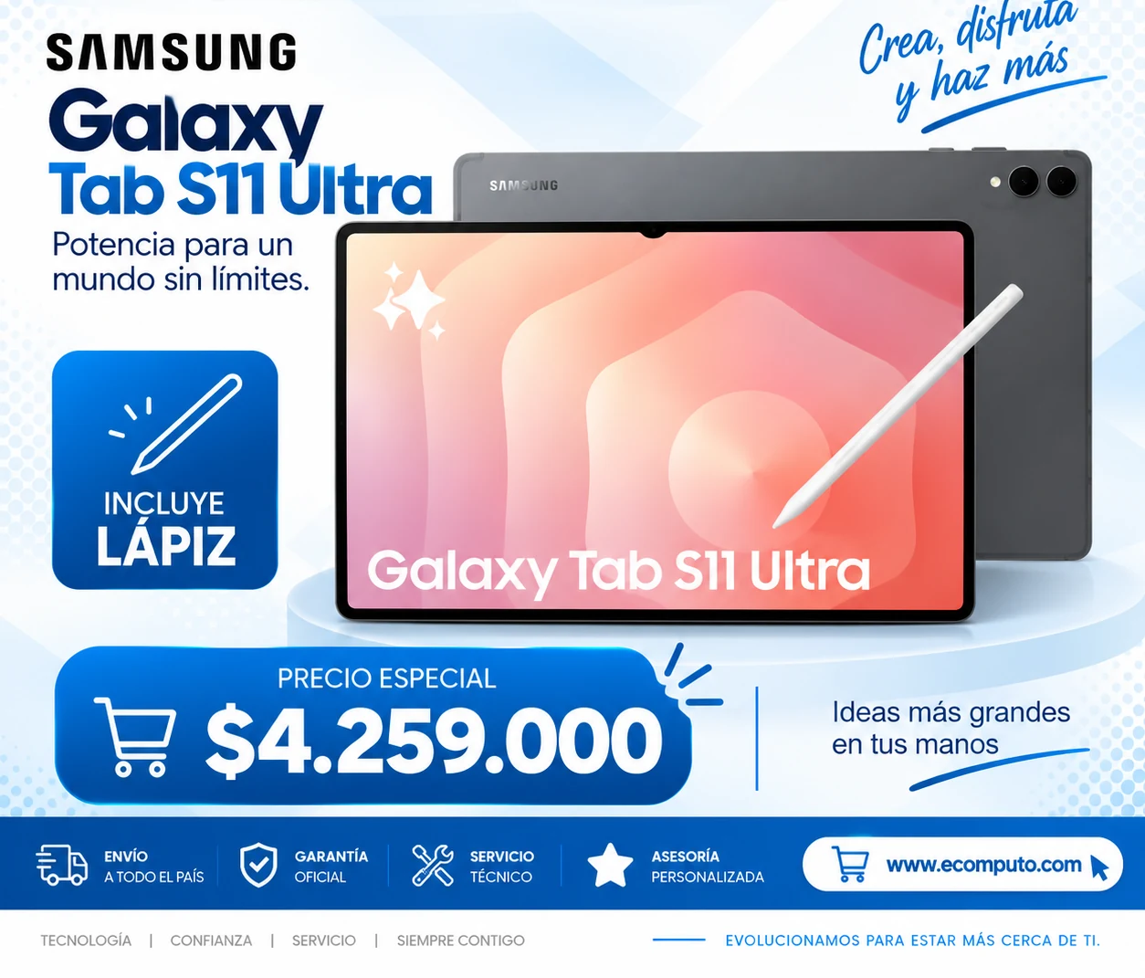 Arte de Samsung Galaxy Tab S11 Ultra, con su precio y ficha técnica