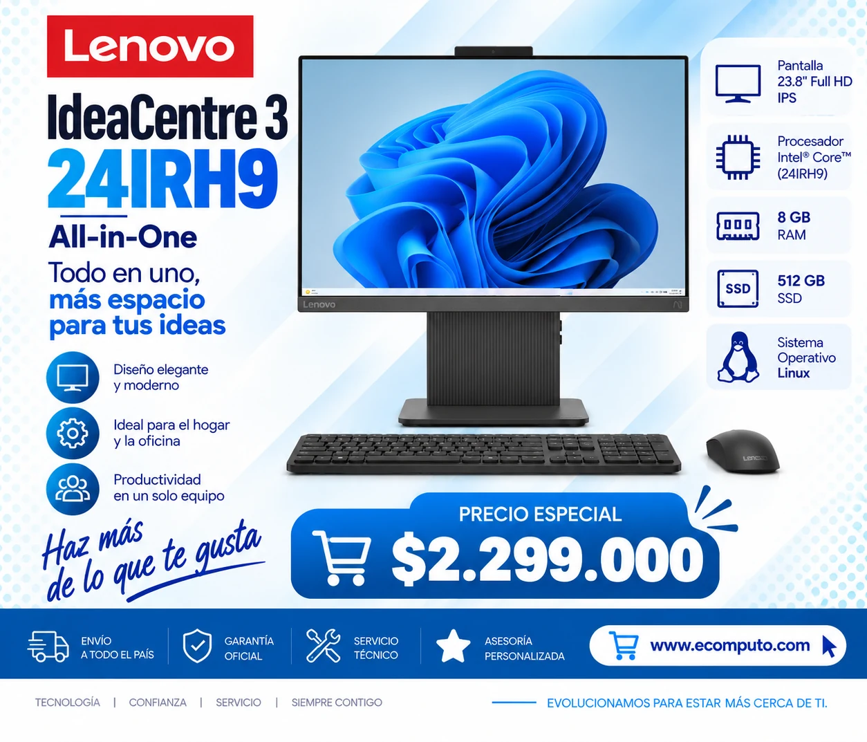 Arte de Lenovo IdeaCentre 3 24IRH9, con su precio y ficha técnica